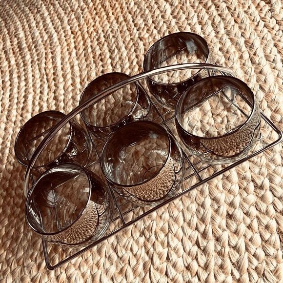 MCM VINTAGE 6 Lowball Glasses with Carrier - Picture 4 of 9